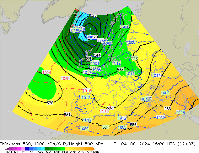 Thck 500-1000гПа UK-Global вт 04.06.2024 15 UTC