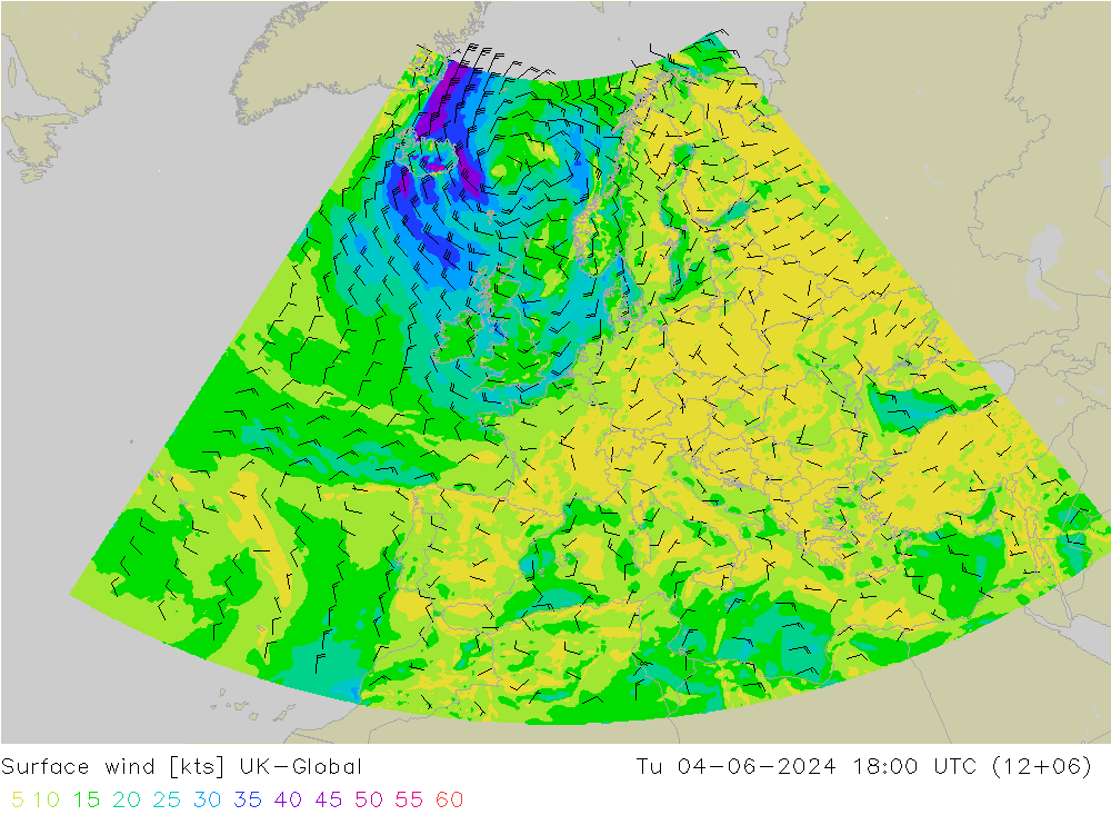 Viento 10 m UK-Global mar 04.06.2024 18 UTC