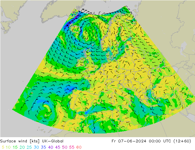 Rüzgar 10 m UK-Global Cu 07.06.2024 00 UTC