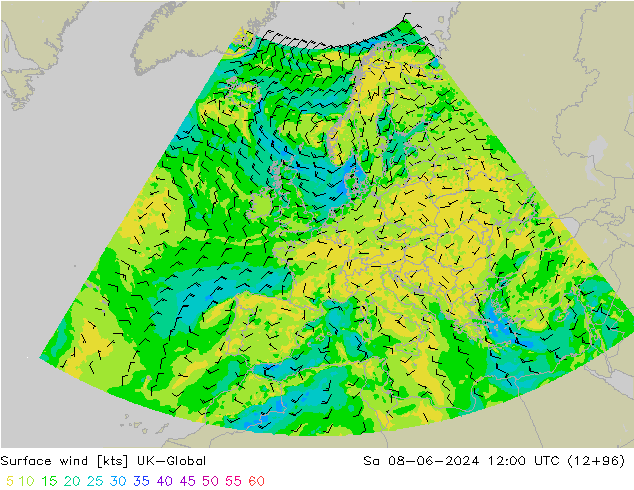 Surface wind UK-Global So 08.06.2024 12 UTC