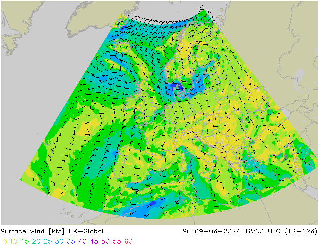 Surface wind UK-Global Ne 09.06.2024 18 UTC