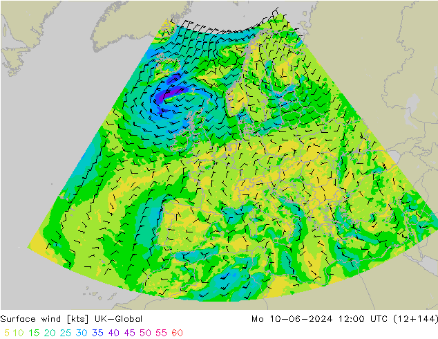 Viento 10 m UK-Global lun 10.06.2024 12 UTC