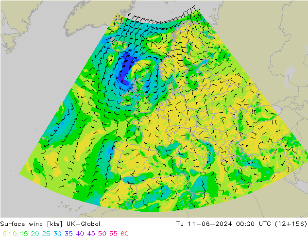 Surface wind UK-Global Tu 11.06.2024 00 UTC