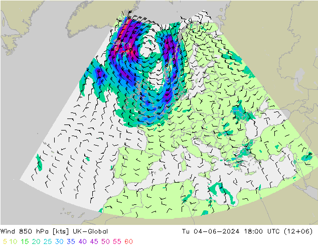 Wind 850 hPa UK-Global di 04.06.2024 18 UTC