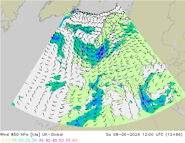 Wind 850 hPa UK-Global Sa 08.06.2024 12 UTC