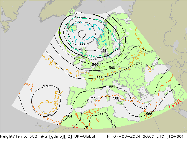 Height/Temp. 500 hPa UK-Global Fr 07.06.2024 00 UTC