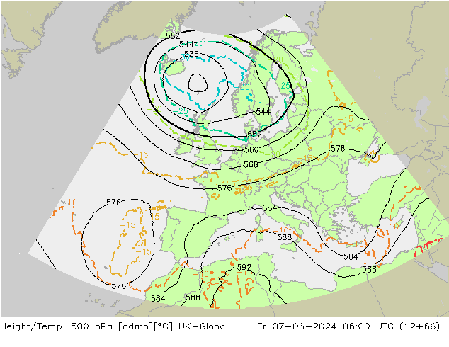Hoogte/Temp. 500 hPa UK-Global vr 07.06.2024 06 UTC