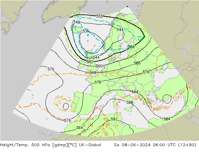 Geop./Temp. 500 hPa UK-Global sáb 08.06.2024 06 UTC