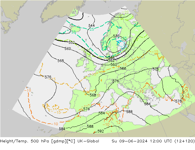 Géop./Temp. 500 hPa UK-Global dim 09.06.2024 12 UTC