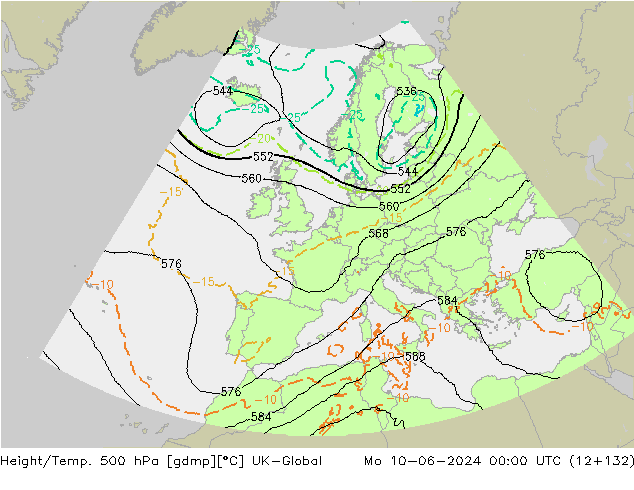 Yükseklik/Sıc. 500 hPa UK-Global Pzt 10.06.2024 00 UTC