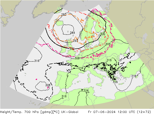 Height/Temp. 700 hPa UK-Global  07.06.2024 12 UTC