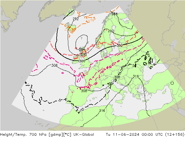 Hoogte/Temp. 700 hPa UK-Global di 11.06.2024 00 UTC