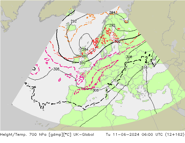 Géop./Temp. 700 hPa UK-Global mar 11.06.2024 06 UTC