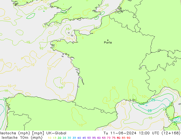 Eşrüzgar Hızları mph UK-Global Sa 11.06.2024 12 UTC