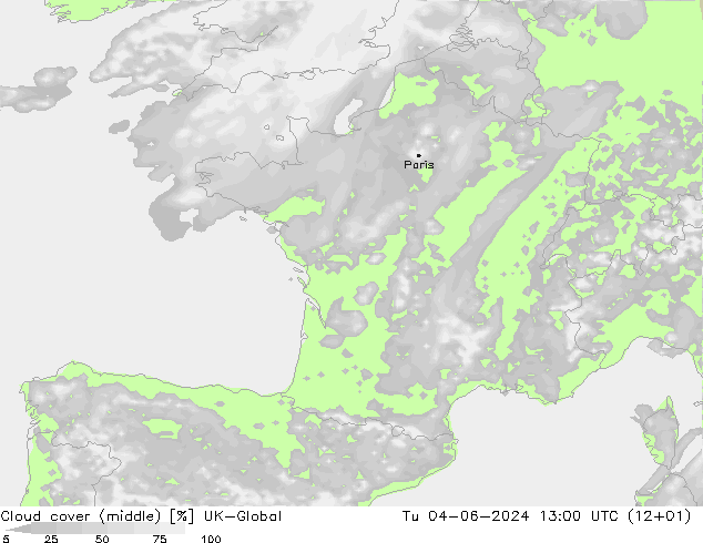 Cloud cover (middle) UK-Global Tu 04.06.2024 13 UTC