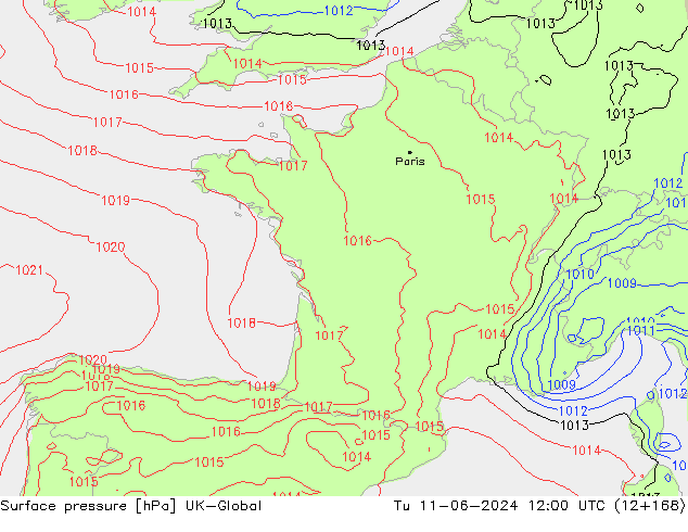 Surface pressure UK-Global Tu 11.06.2024 12 UTC