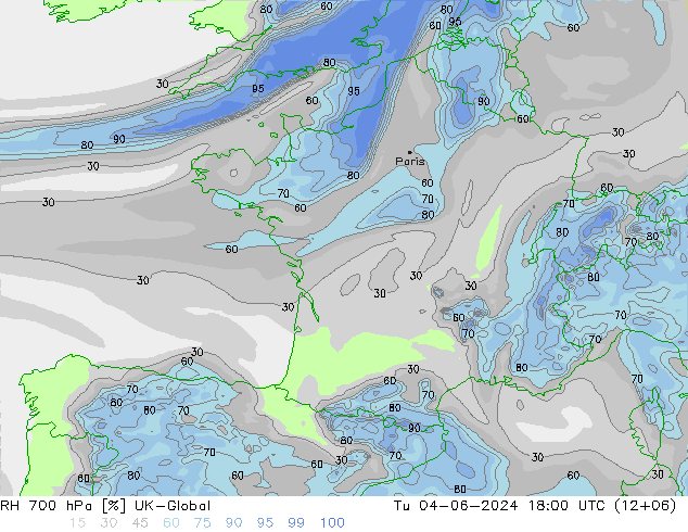 RH 700 hPa UK-Global Tu 04.06.2024 18 UTC