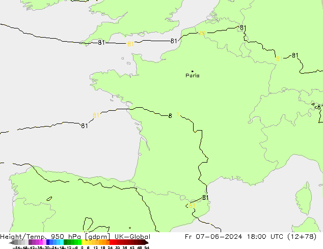 Height/Temp. 950 hPa UK-Global Fr 07.06.2024 18 UTC
