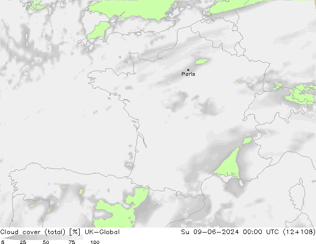 Nubes (total) UK-Global dom 09.06.2024 00 UTC