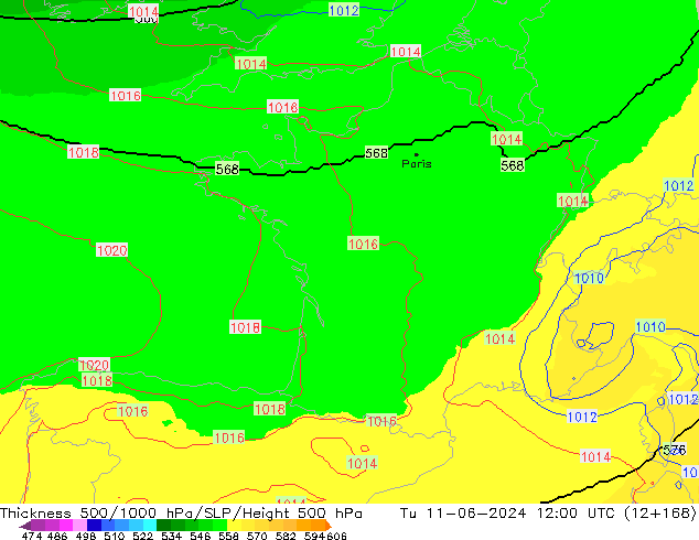 Schichtdicke 500-1000 hPa UK-Global Di 11.06.2024 12 UTC