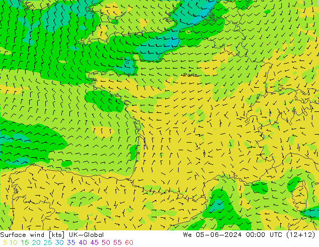 Surface wind UK-Global St 05.06.2024 00 UTC