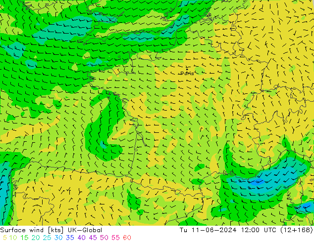 Wind 10 m UK-Global di 11.06.2024 12 UTC