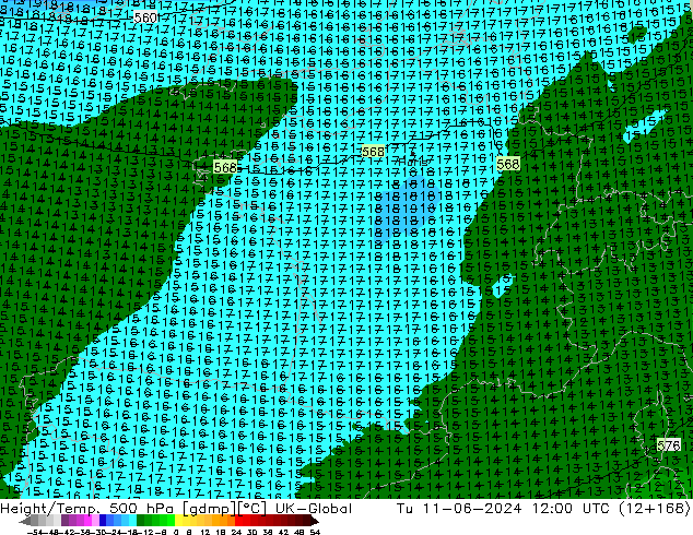 Yükseklik/Sıc. 500 hPa UK-Global Sa 11.06.2024 12 UTC