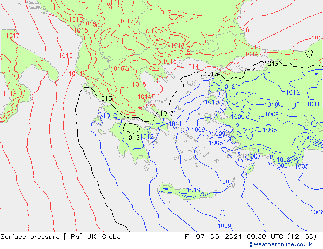 Pressione al suolo UK-Global ven 07.06.2024 00 UTC