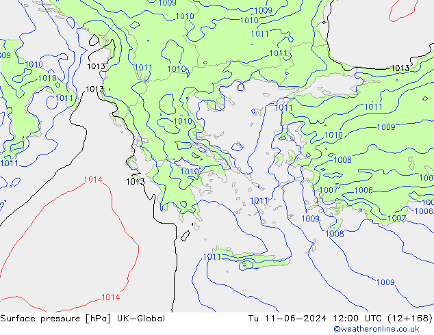 Surface pressure UK-Global Tu 11.06.2024 12 UTC