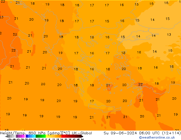 Height/Temp. 850 hPa UK-Global dom 09.06.2024 06 UTC