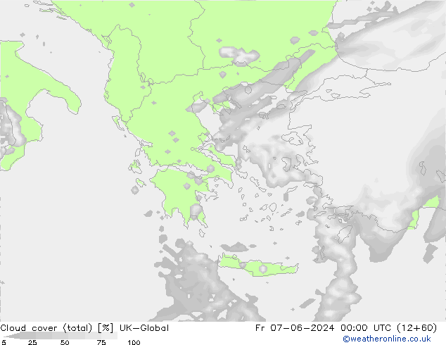 Cloud cover (total) UK-Global Fr 07.06.2024 00 UTC