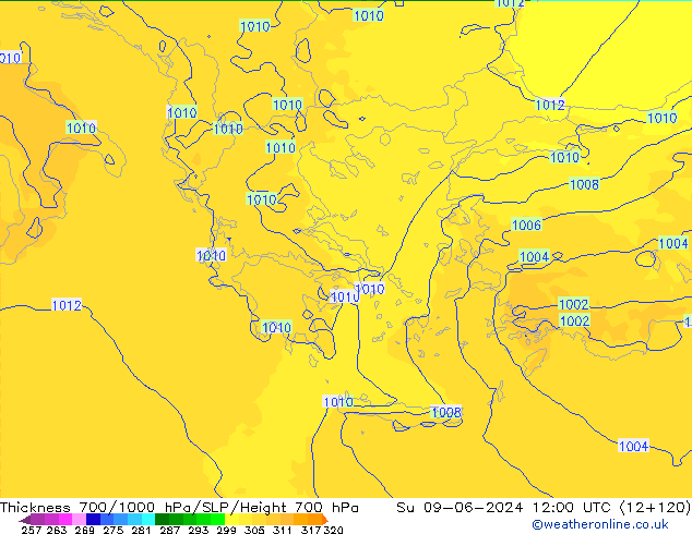 Thck 700-1000 hPa UK-Global Su 09.06.2024 12 UTC