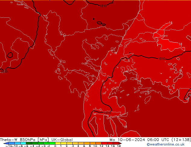 Theta-W 850hPa UK-Global pon. 10.06.2024 06 UTC