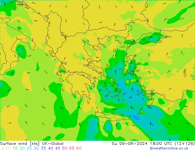 Surface wind UK-Global Ne 09.06.2024 18 UTC