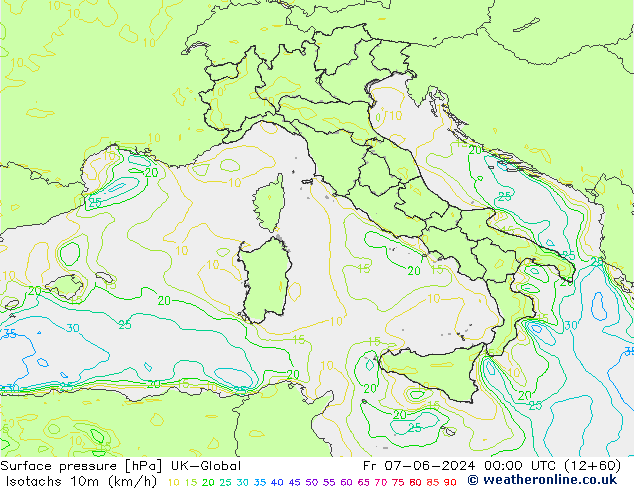 Isotachs (kph) UK-Global Fr 07.06.2024 00 UTC