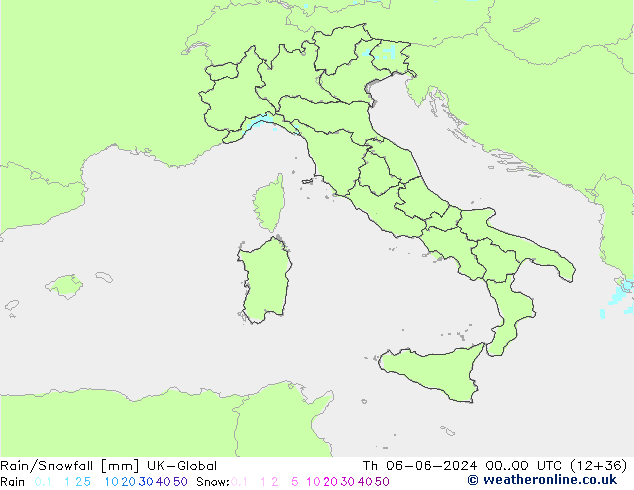 Rain/Snowfall UK-Global Qui 06.06.2024 00 UTC