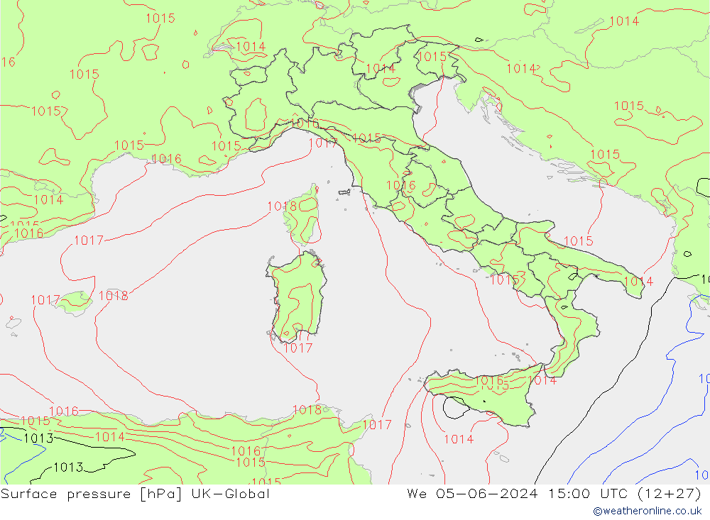 pression de l'air UK-Global mer 05.06.2024 15 UTC