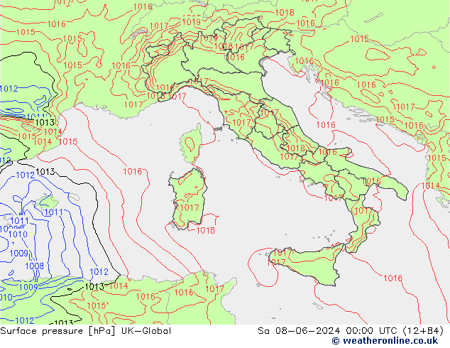 Surface pressure UK-Global Sa 08.06.2024 00 UTC