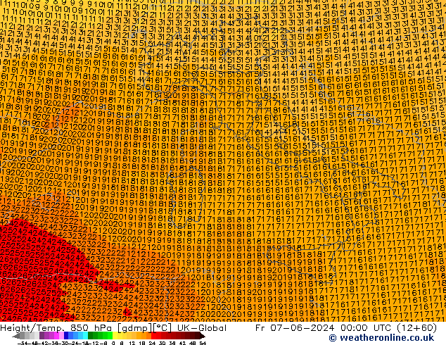 Height/Temp. 850 hPa UK-Global Fr 07.06.2024 00 UTC