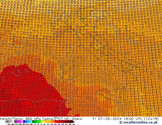 Géop./Temp. 850 hPa UK-Global ven 07.06.2024 18 UTC