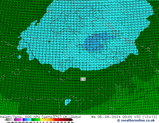 Height/Temp. 500 hPa UK-Global St 05.06.2024 00 UTC