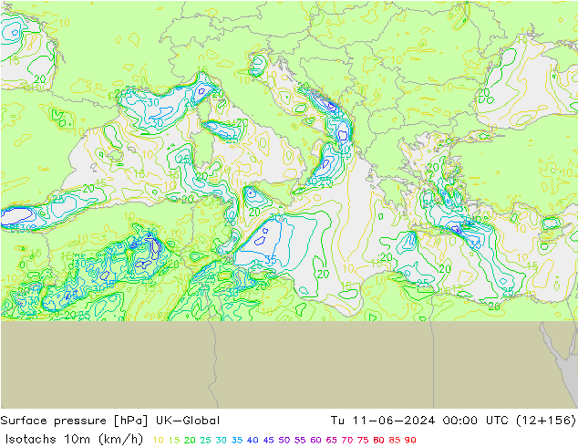 Eşrüzgar Hızları (km/sa) UK-Global Sa 11.06.2024 00 UTC