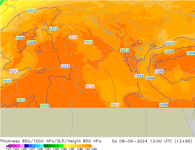 850-1000 hPa Kalınlığı UK-Global Cts 08.06.2024 12 UTC