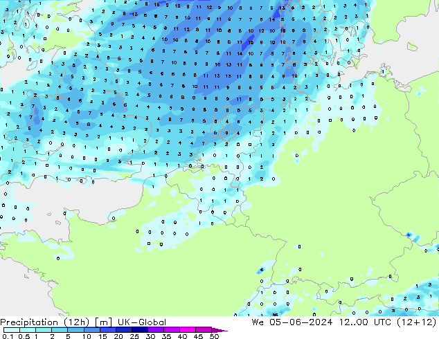 Yağış (12h) UK-Global Çar 05.06.2024 00 UTC