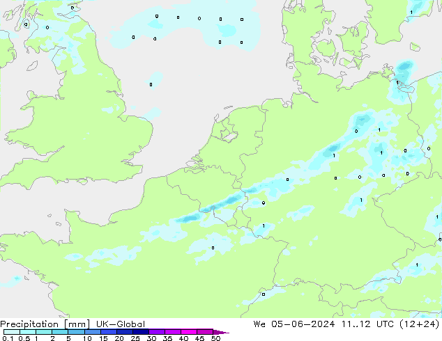 Précipitation UK-Global mer 05.06.2024 12 UTC