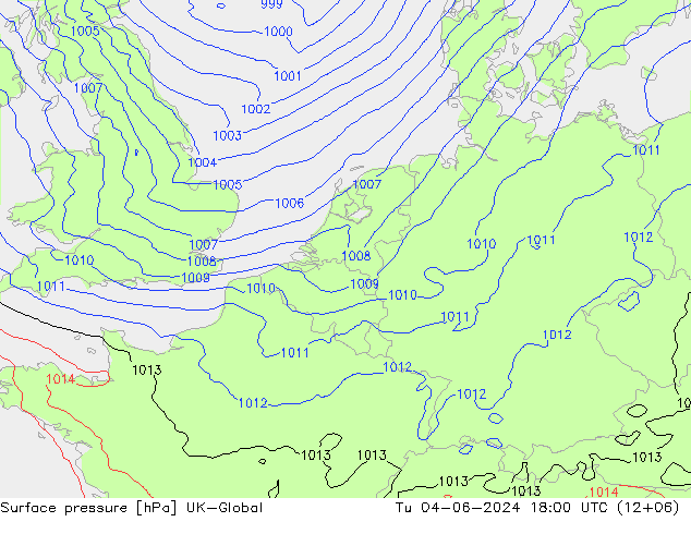 Surface pressure UK-Global Tu 04.06.2024 18 UTC