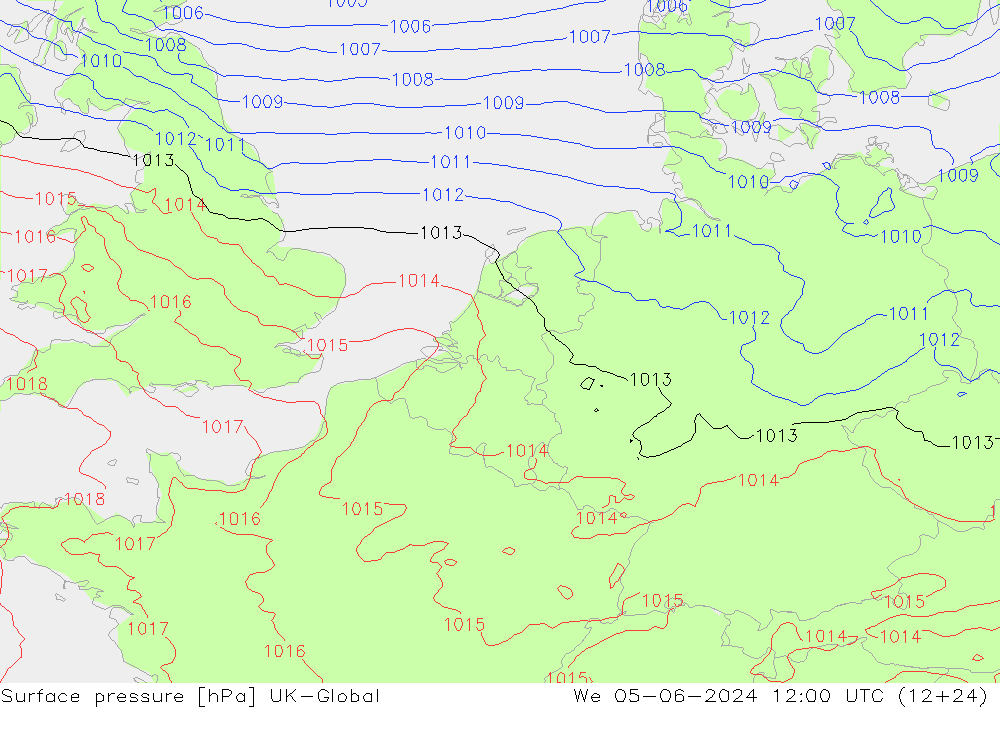 Atmosférický tlak UK-Global St 05.06.2024 12 UTC