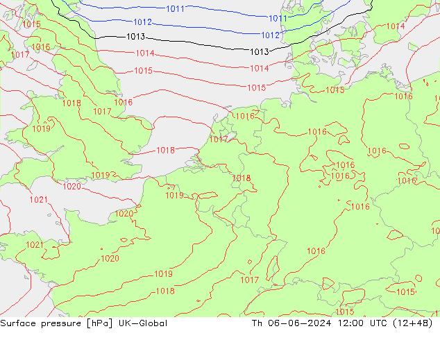 Pressione al suolo UK-Global gio 06.06.2024 12 UTC