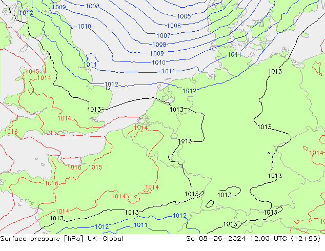 Surface pressure UK-Global Sa 08.06.2024 12 UTC