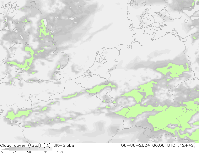 Cloud cover (total) UK-Global Th 06.06.2024 06 UTC